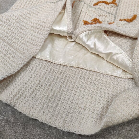 Women's Long Cardigan Size L/XL Beige Orange Fabric Embroidery Vintage Knitwear - Picture 6 of 12